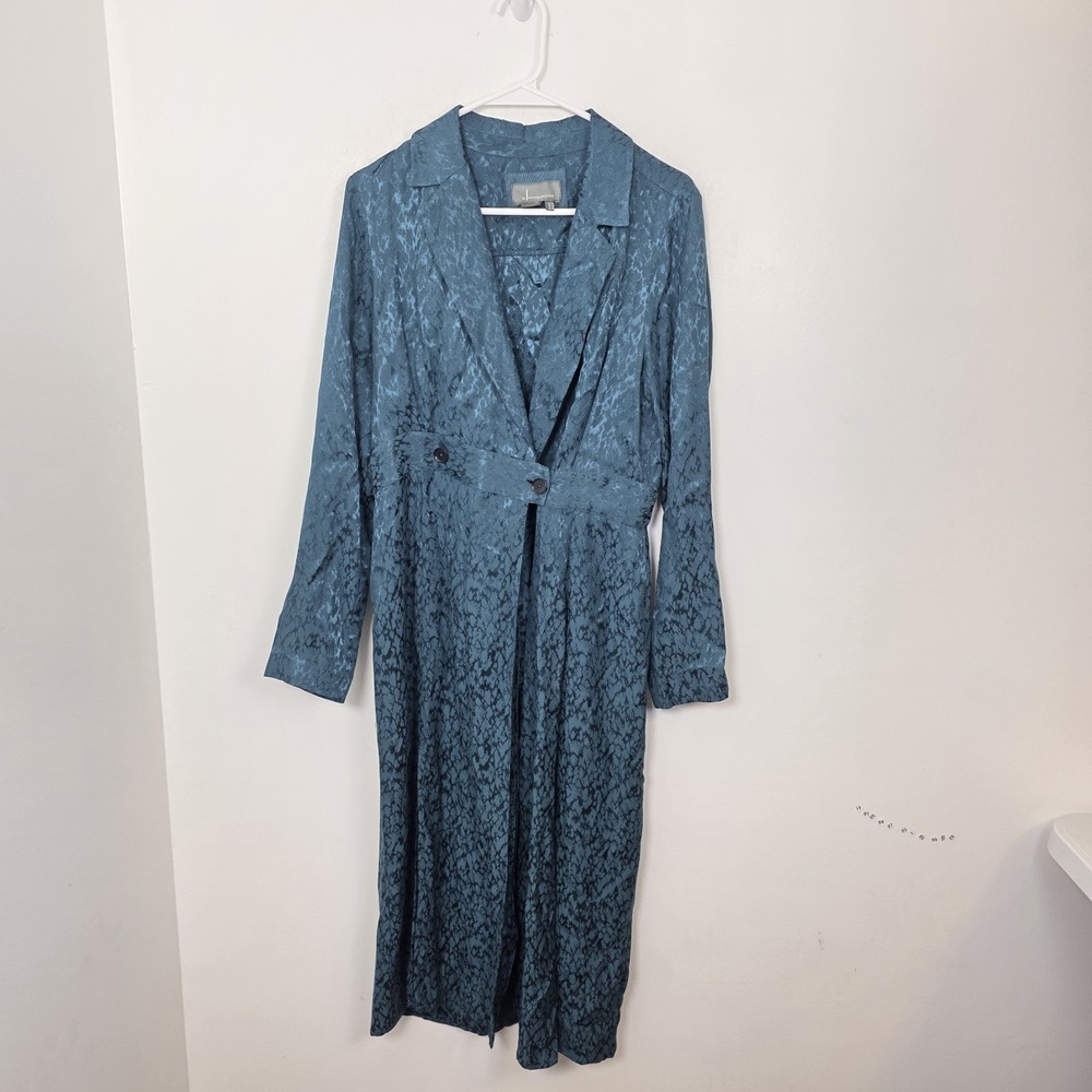 Anthropologie Blue Shimmer Patterned Blazer Wrap Long Sleeve Midi Dress Size 10 - Picture 4 of 9